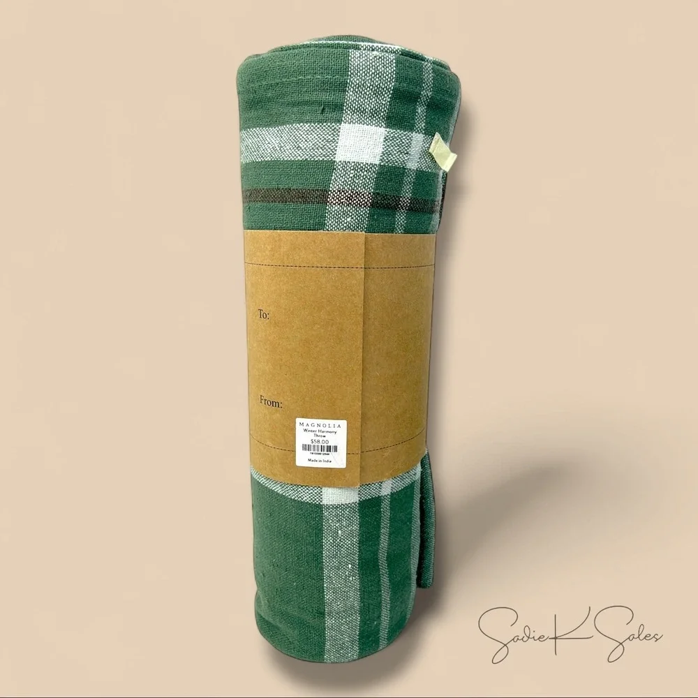 Magnolia‎ Harmony Throw Winter Green Plaid 50x60 Cotton Fringed Christmas 2024